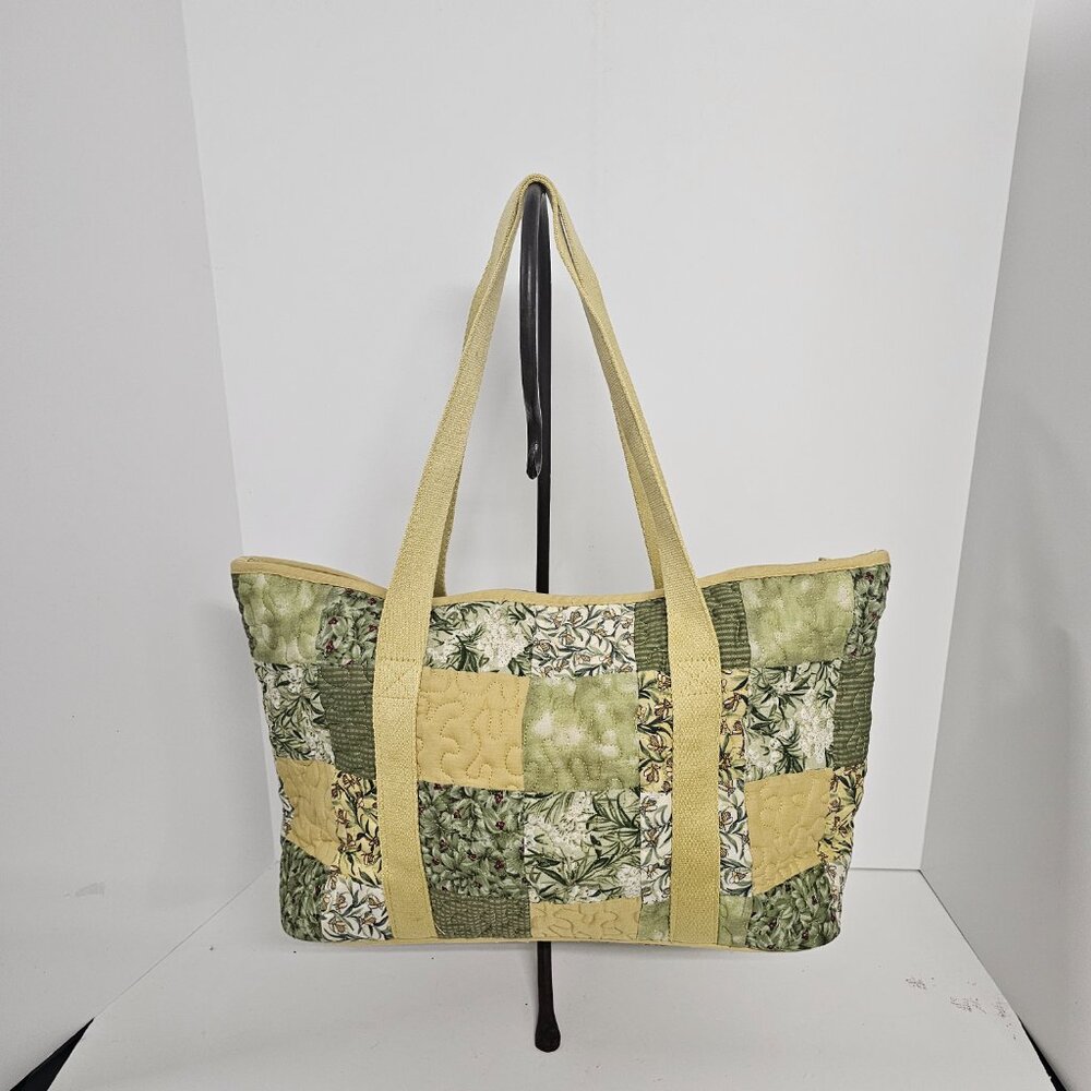 Donna Sharp Tote Shoulder Bag Quilted Patchwork Boho Cottage Green Yellow - Picture 4 of 12